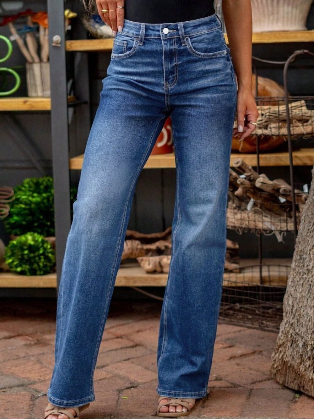 Blue Casual Women's Plus Size Straight Leg Jeans - Picture 3 of 4
